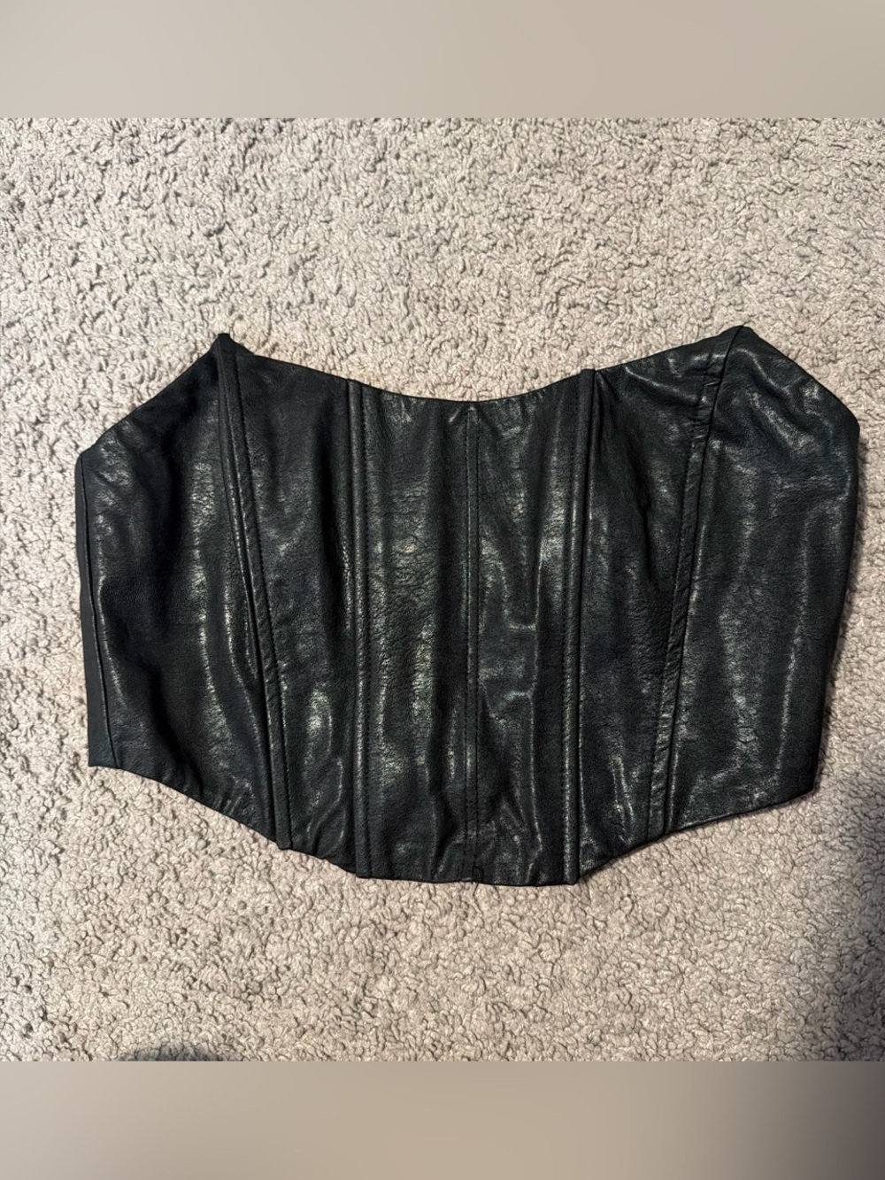 White Fox Black Faux Leather Corset Top